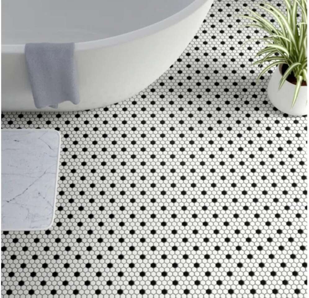 blanco y negro penny round brilloso mosaico