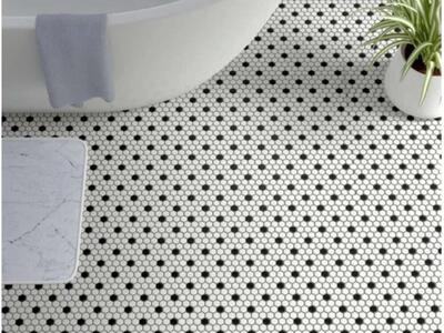 blanco y negro penny round brilloso mosaico