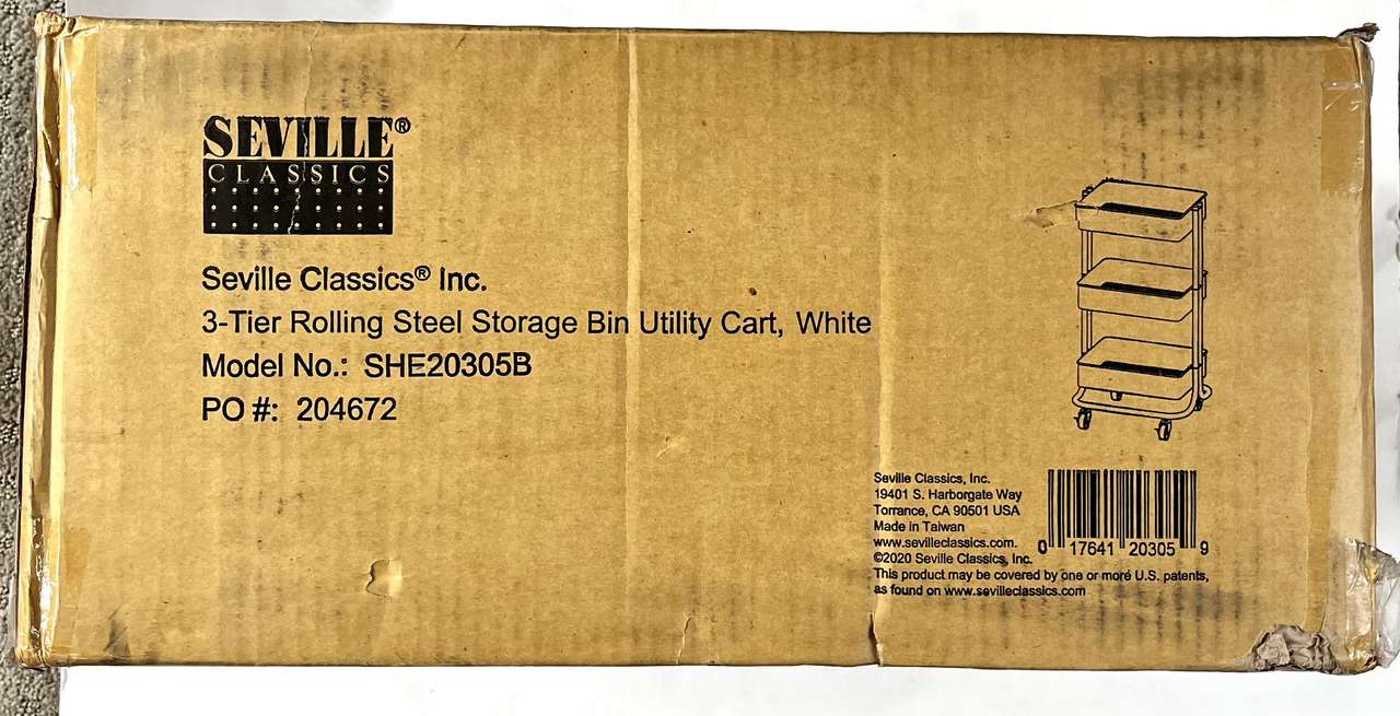 Seville Classics 3-Tier Rolling Steel Storage Bin Utility Kitchen Trolley, White