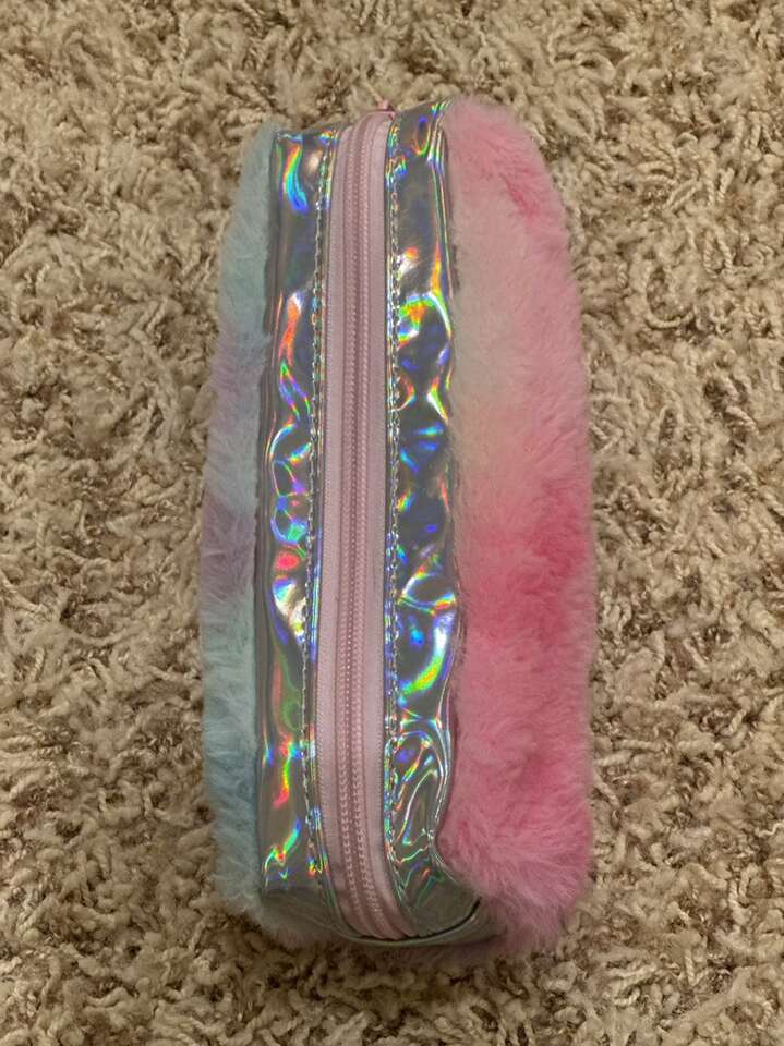 Fluffy Pink And Blue Pencil Pouch