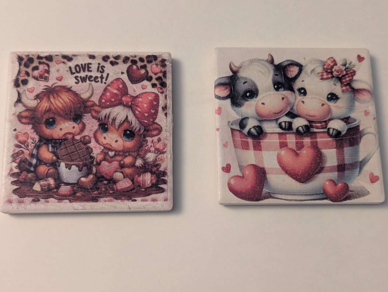 Valentines Day/Highland Cow Coasters (4x4) Square and Round