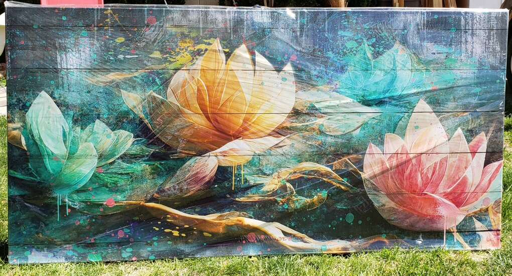 New Relaxing Zen Yoga Pond Lilly Floral Painting!