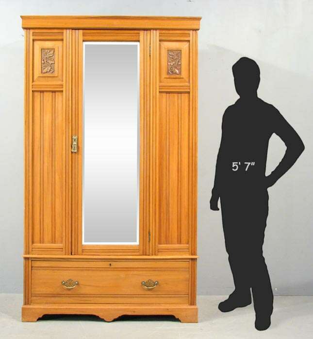 Antique Satinwood Tree Life Armoire Entry Closet Mirror