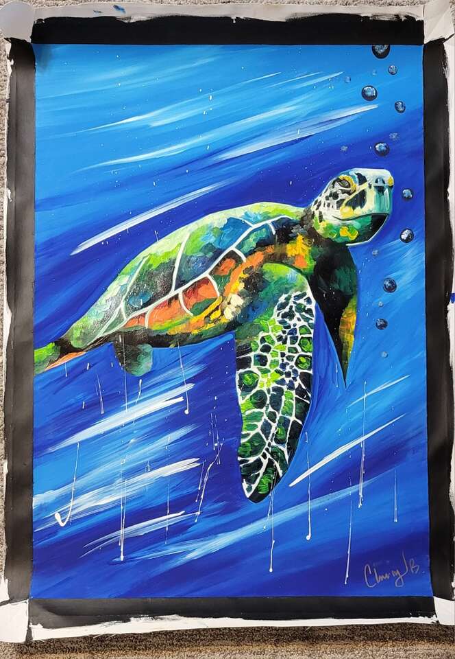 Sea turtle canvas painting