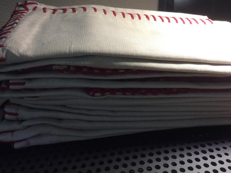 Tan/grey with red stitching cloth napkins