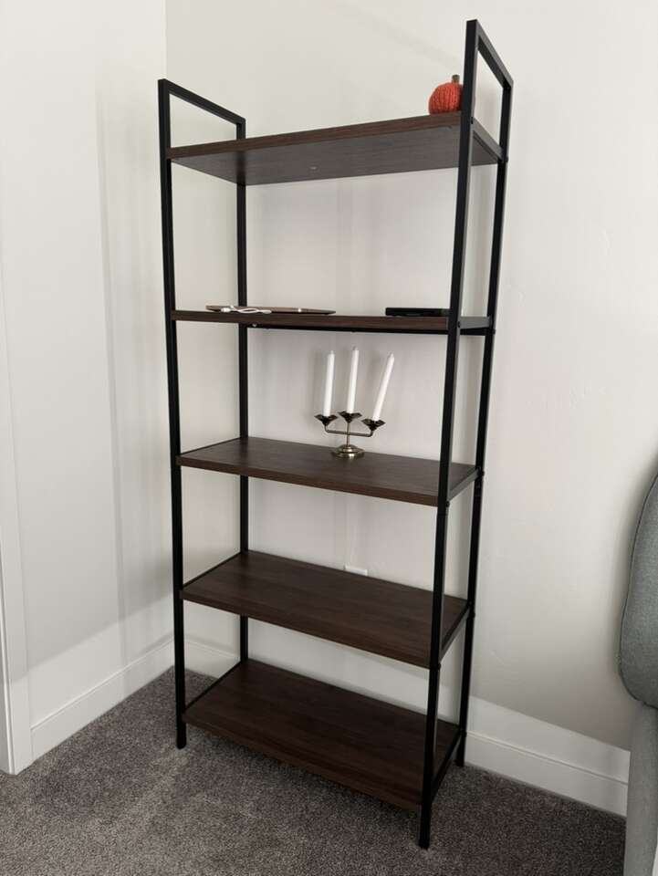 dark brown wood bookshelf