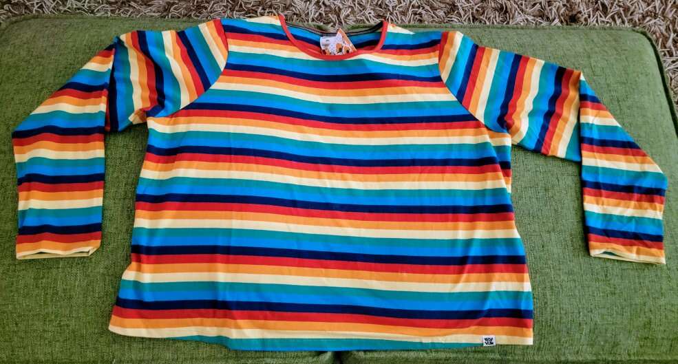 NEW LUCY & YAK RAINBOW STRIPE 3X LONG SLEEVE COTTON TOP TEE SHIRT PRIDE