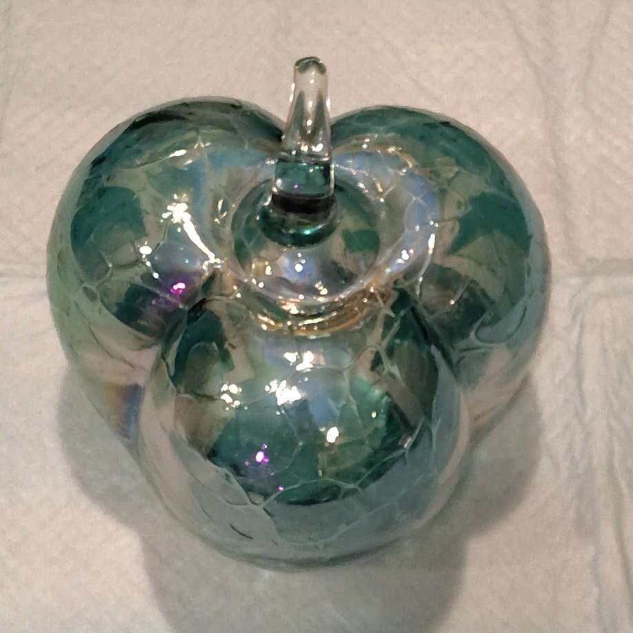 Vintage Larg Iridescent Pumpkin Teal Art Glass