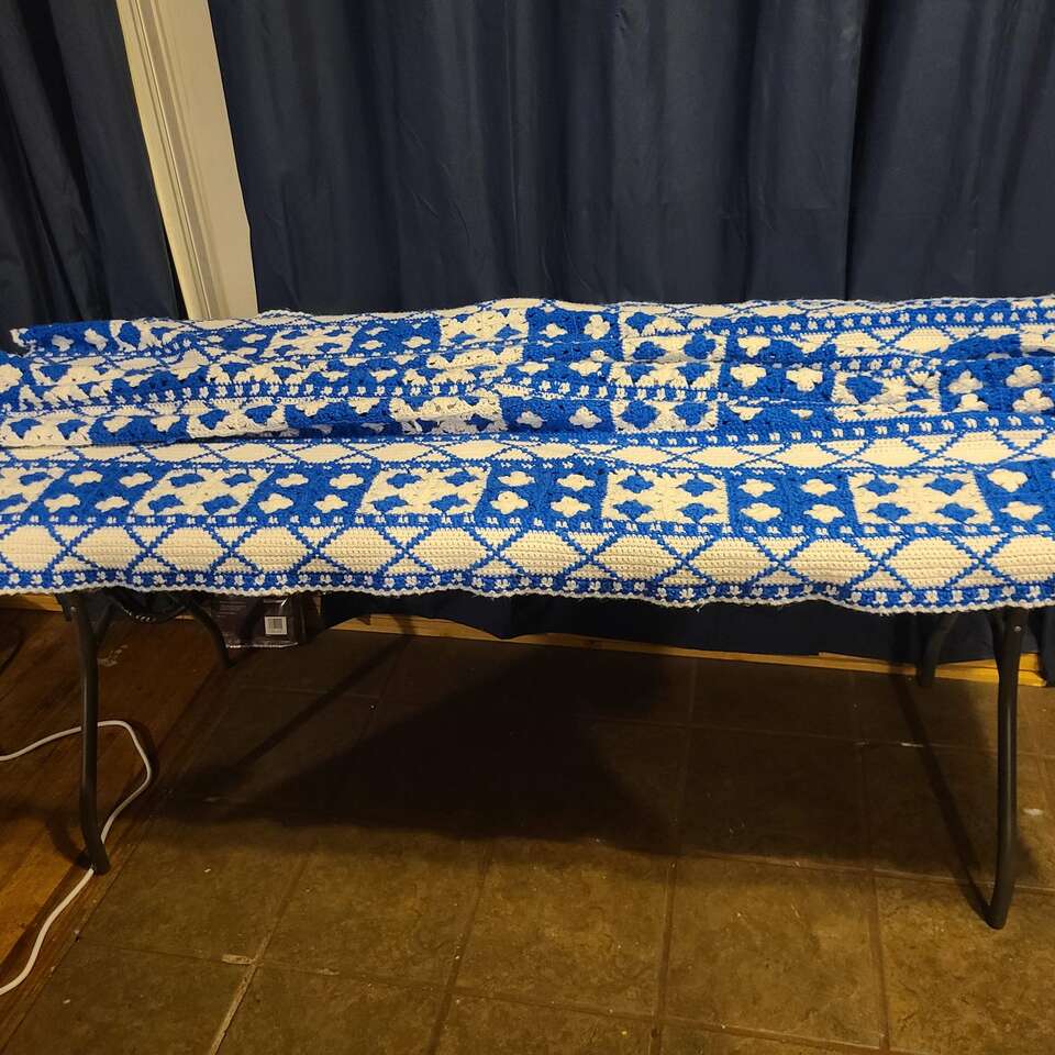 Blue and White Floral Afghan