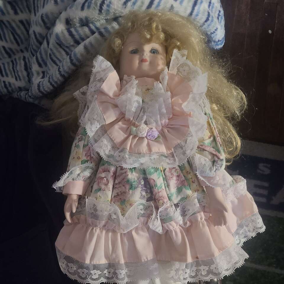 Porcelain Doll -Pink Floral Dress-16 inch