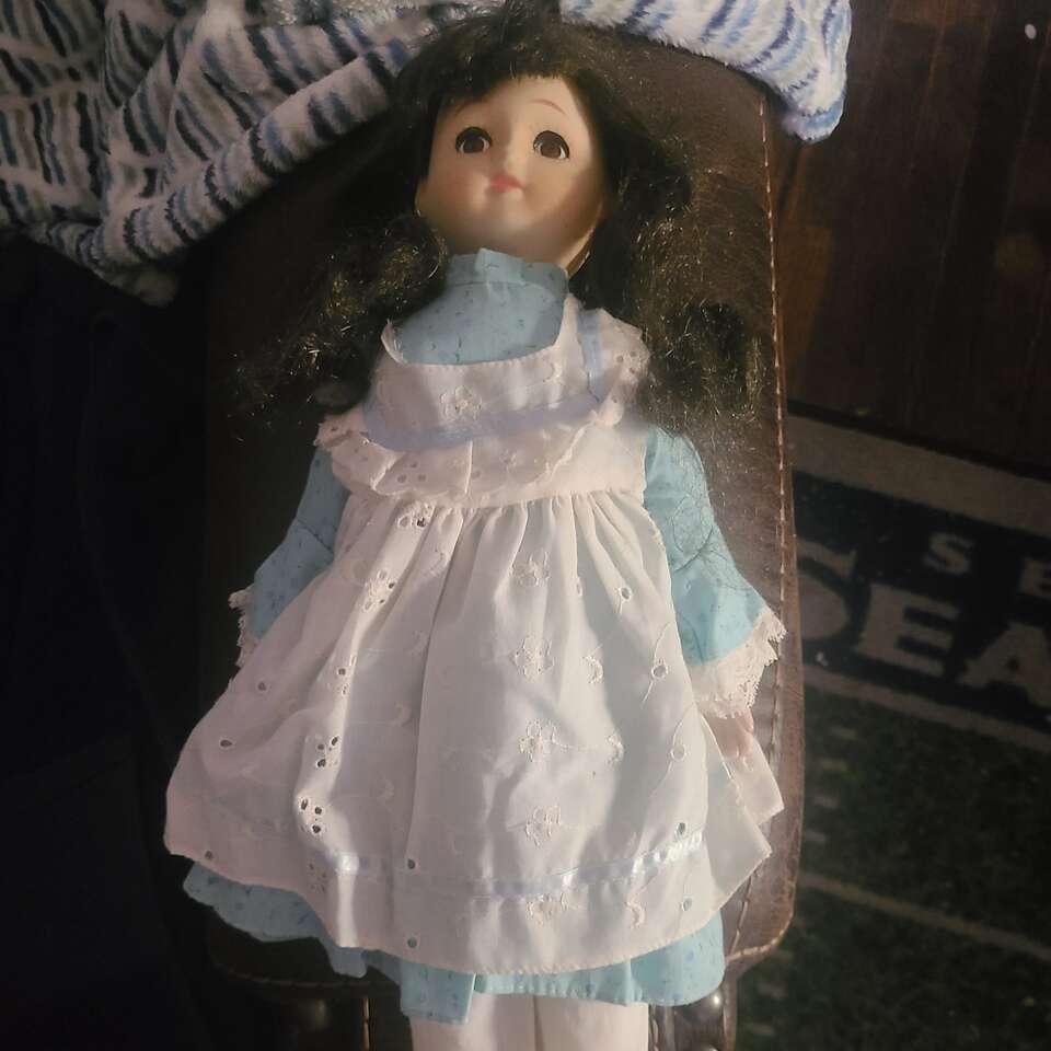 Porcelain Doll-Blue Floral Dress with While Floral