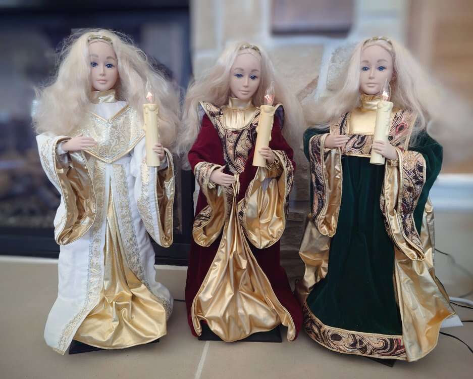 3 Vintage Holiday Angel Animated Moving Figurines