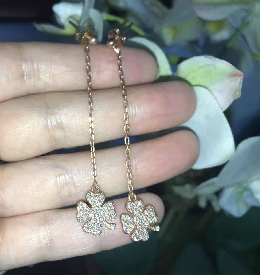 Reduce Authentic Chanel Clover R.Gold 925 Earrings