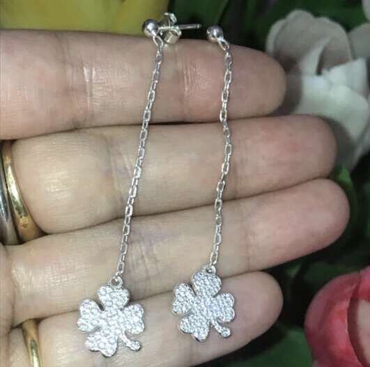 Chanel Authentic Clover Sterling Silver  Earrings