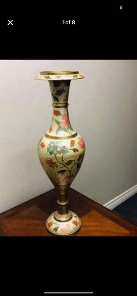 $2460 Indian  Mid -centuryBrass  Enamel Vase
