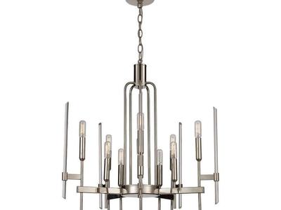 NEW GRETTA 10 LIGHT POLISHED NICKEL CHANDELIER (RETAILS: $549)