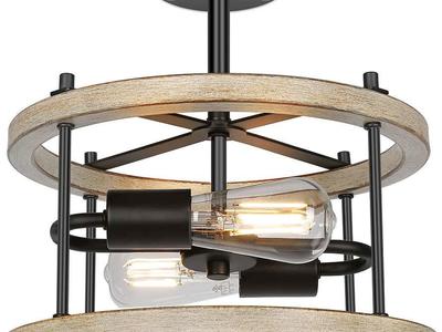 NEW 2 LIGHT BLACK SEMI FLUSH CHANDELIER