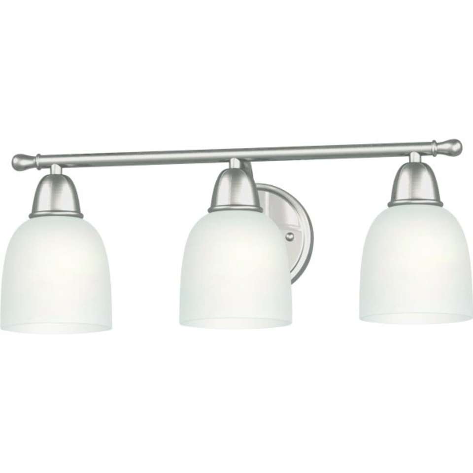 NEW RALEIGH 3 LIGHT BRUSHED NICKEL VANITY LIGHT (RETAILS: $92.99)