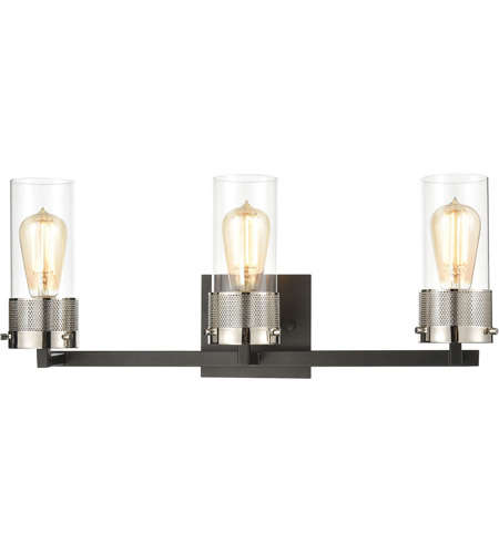 NEW ELK LIGHTING BERGENLINE 3 LIGHT BLACK/BRUSHED NICKEL VANITY LIGHT (RETAILS: $282)
