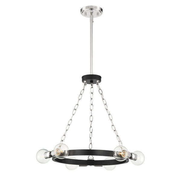 NEW HUXTON BLACK / CHROME 6 LIGHT CHANDELIER (RETAILS: $315)