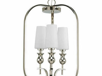 NEW PROGRESS LIGHTING LADY LUCK POLISHED NICKEL 3 LIGHT CHANDELIER (RETAILS: $687)