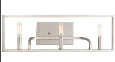 NEW DESIGNERS FOUNTAIN UPTOWN 3 LIGHT BRUSHED NICKEL VANITY LIGHT (RETAILS: $179)