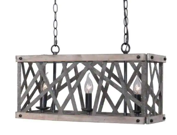 NEW 3 LIGHT WOODEN RECTANGULAR CHANDELIER