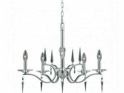 NEW LUMENNO SIHOUTTE 5 LIGHT CRYSTAL SATIN NICKEL CHANDELIER (RETAILS; $530)