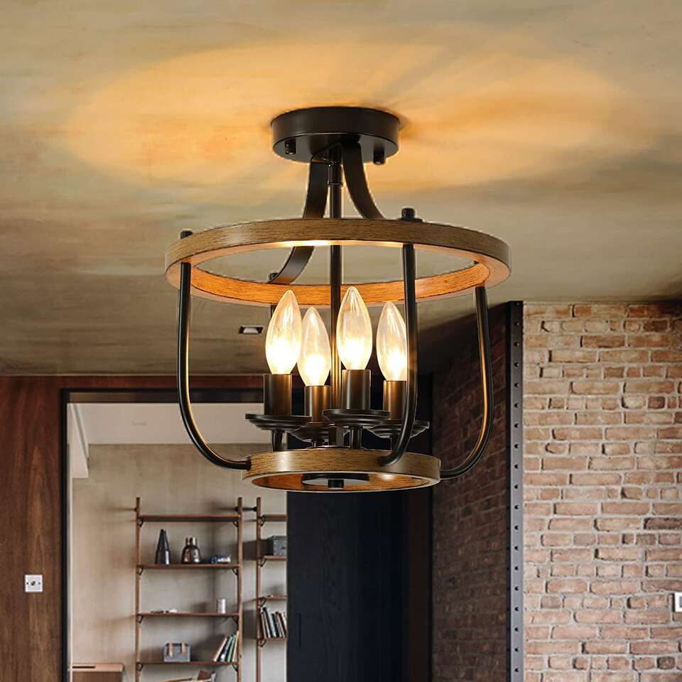 NEW BLACK 4 LIGHT SEMI-FLUSH CHANDELIER