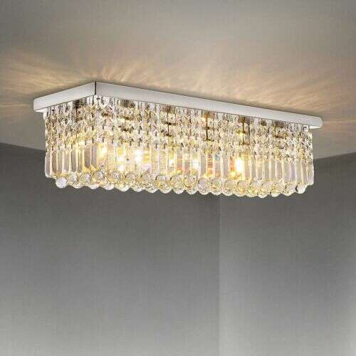 NEW 6 LIGHT CHROME CRYAL FLUSHMOUNT CHANDELIER (RETAILS; $294)