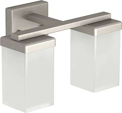 NEW MOEN 90 DEGREE BRUSHED NICKEL 2 LIGHT VANITY LIGHT (RETAILS: $279.99)