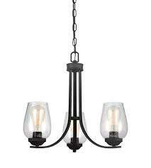 NEW GENERATION LIGHTING 3 LIGHT BLACK SEEDED GLASS CHANDELIER (RETAILS; $206)