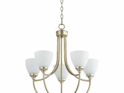 NEW QUORUM ELCLAVE BRUSHED GOLD 5 LIGHT CHANDELIER (RETAIL: $267)