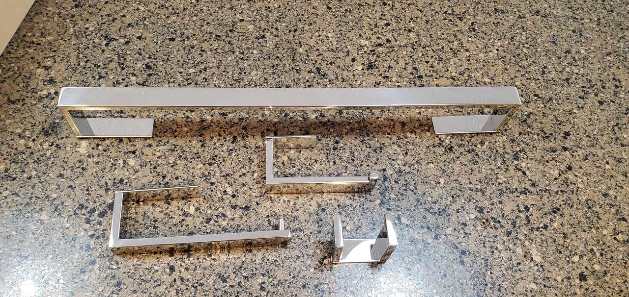 NEW (SET OF 4) TOWEL BAR, TOILET PAPER, ROBE HOOK, HAND TOWEL BAR - CHROME OR BRUSHED NICKEL