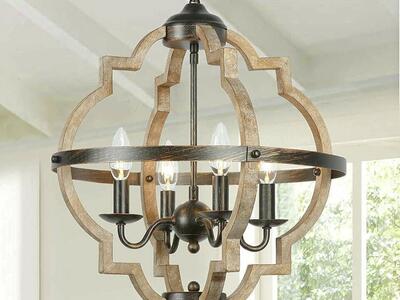 NEW 4 LIGHT ANTIQUE BLACK WOODEN CHANDELIER