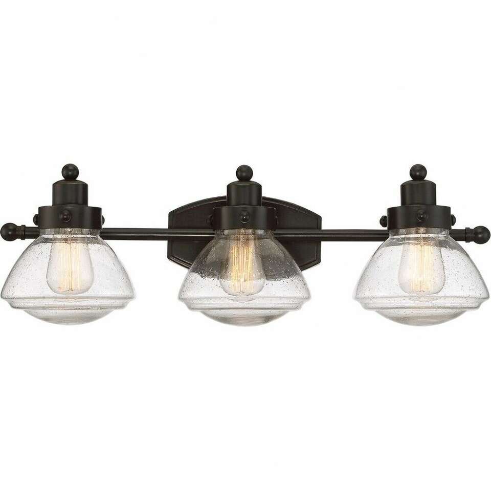 NEW QUOIZEL SCHOLAR 3 LIGHT RUBBED OIL VANITY LIGHT (RETAIL: $237.99)