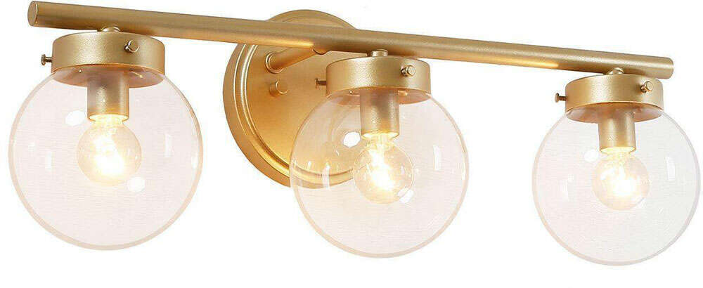 NEW LNC BRUSHED GOLD ORB CLEAR GLASS VANITY 3 LIGHT (RETAILS; $149.99)