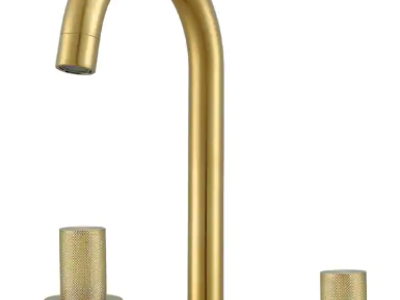 NEW INDUSTRIA SERIES BRUSHED GOLD WIDE SPREAD BATHROOM FAUCET (RETAIL: $