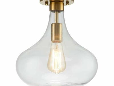 NEW BRUSHED GOLD CLEAR GLASS FLUSHMOUNT CHANDELIER LIGHT