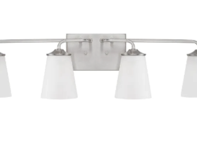 NEW CAPITAL LIGHTING BRAYLON 4 LIGHT BRUSHED NICKEL VANITY LIGHT (RETAIL: $230.00)