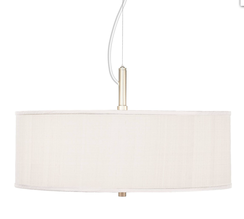 NEW POSSINI EURO DESIGN BRUSHED NICKEL BARREL DRUM 3 LIGHT CHANDELIER (RETAIL: $279.99)