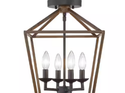 NEW BLACK 4 LIGHT FLUSHMOUNT LIGHT CHANDELIER (2 AVAILABLE)