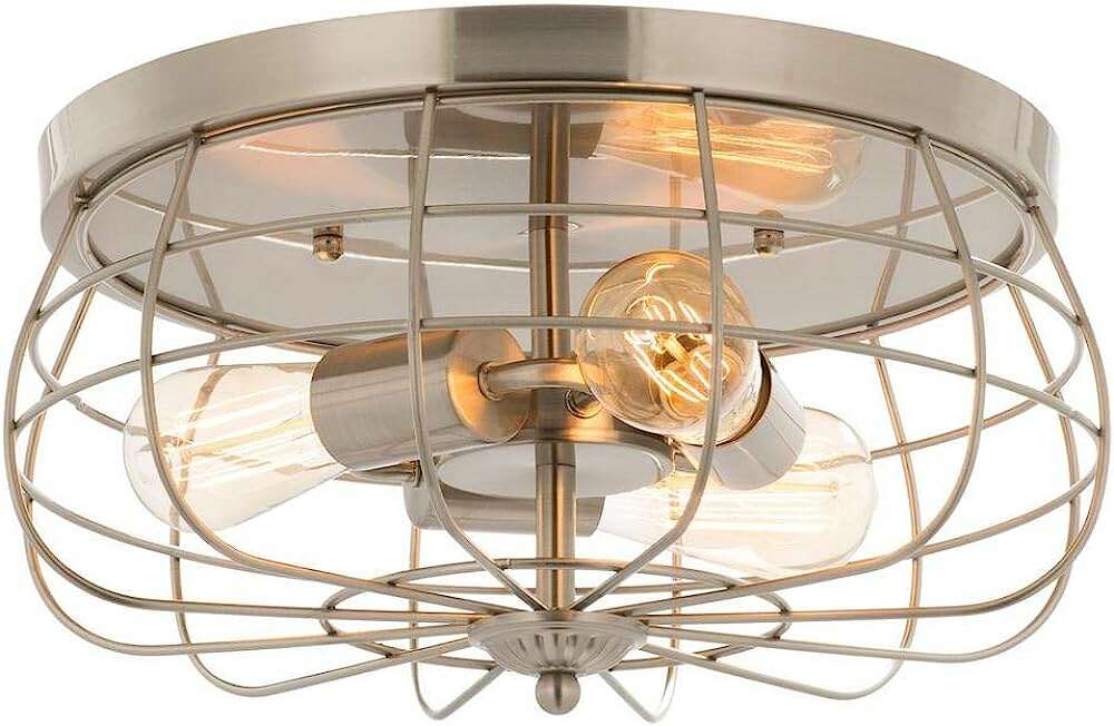 NEW BRUSHED NICKEL 3 LIGHT FLUSHMOUNT LIGHT