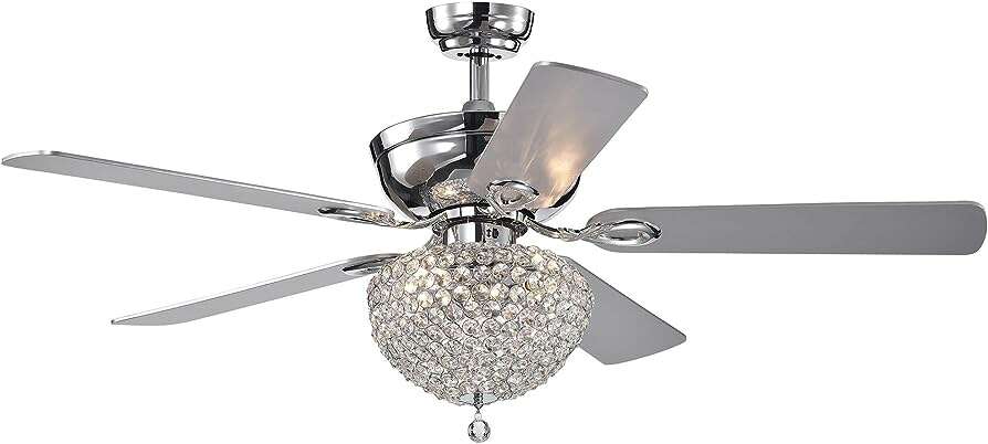NEW WAREHOUSE OF TIFFANY 52 INCH CHROME CRYSTAL CEILING FAN WITH REMOTE