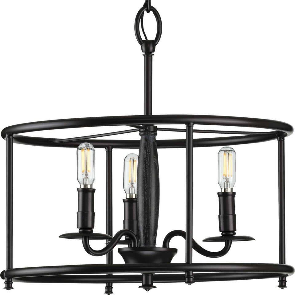NEW PROGRESS LIGHTING DURRELL 3 LIGHT BLACK CHANDELIER (RETAIL: $285)