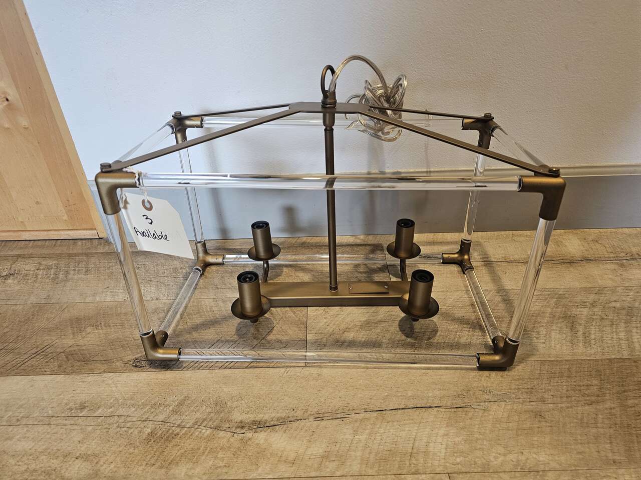 NEW 4 LIGHT GOLD GLASS RODS CHANDELIER (4 AVAILALBE)