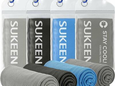 NEW SET OF 4 COOLING TOWELS AND WATERPROOF PLASTIC POUCHES ( 9 SETS AVAILABLE)