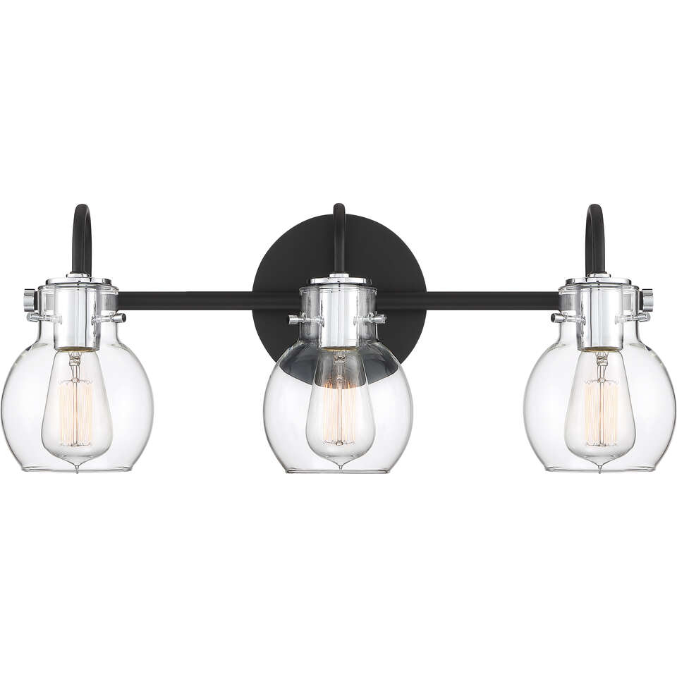 NEW QUOIZEL ANDREWS 3 LIGHT BLACK AND CHROME VANITY LIGHT (2 AVAILABLE)