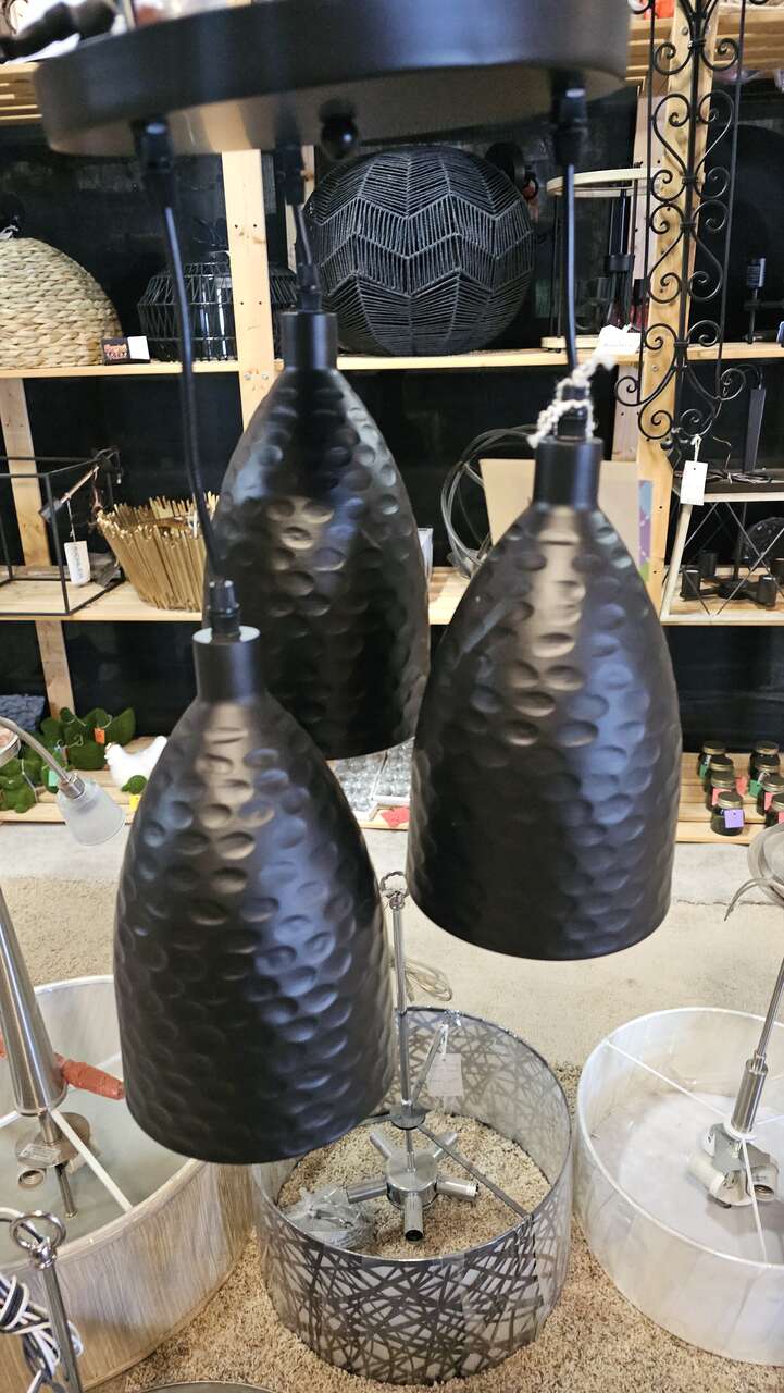 NEW BLACK METAL SHADE 3 LIGHT ADJUSTABLE CHANDELIER (12 AVAILABLE)