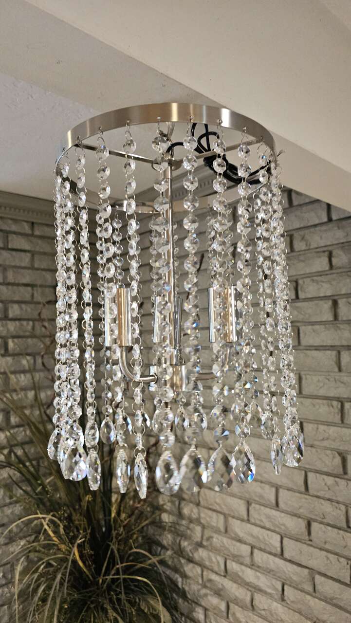NEW BRUSHED NICKEL 3 LIGHT CRYSTAL CHANDELIER